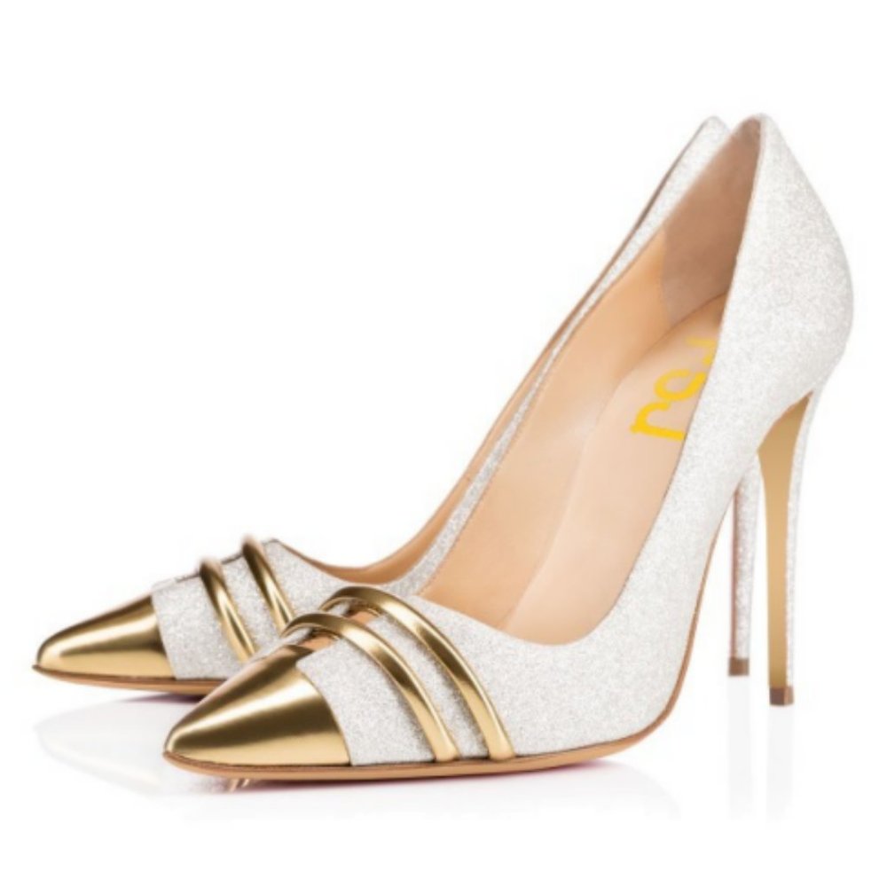 FSJ Silver and Gold Glitter Shoes Stiletto Heel